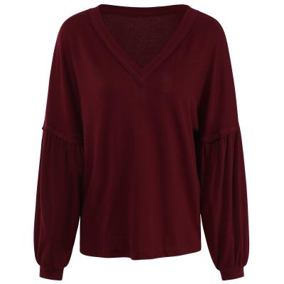 China 2021 Breathable Autumn Winter New Fashion Big V-neck Loose Bottoming Women's T-shirts Long Sleeve for sale