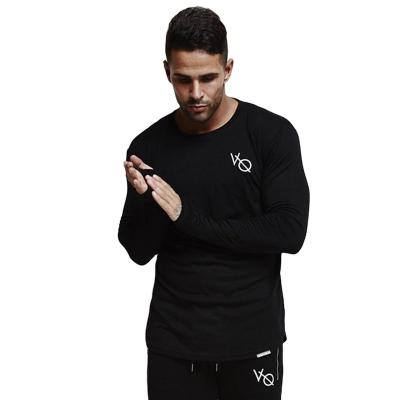 China Promotional Anti-Wrinkle Round Neck T-shirt Fitted Washed Cotton Long Sleeve Gym T-Shirts For Sale for sale