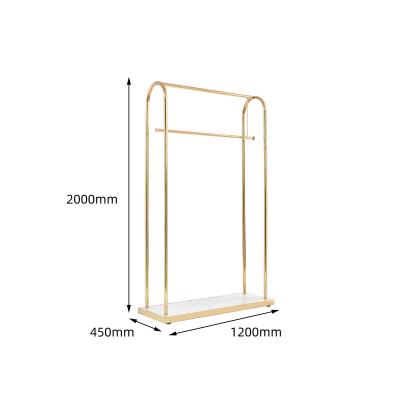 China Luxury Store Display Clothes Racks Clothes Showrooms LED Lamp Clothing Racks Retail Display Gold Polished Display Racks With LED Light for sale