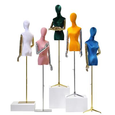 China High Quality Adjustable Velvet Five Tripod Half Torso Female Mannequin Stand More Colors With Head for sale