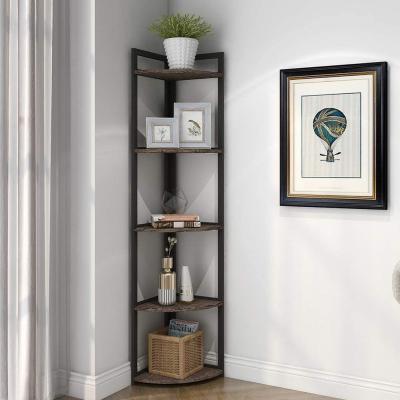 China (Size) Adjustable 5-Tier Wall Corner Wooden Bookcase With Metal Frame Corner Storage Rack Shelves Show Plant Flower Rack Shelf For Home for sale