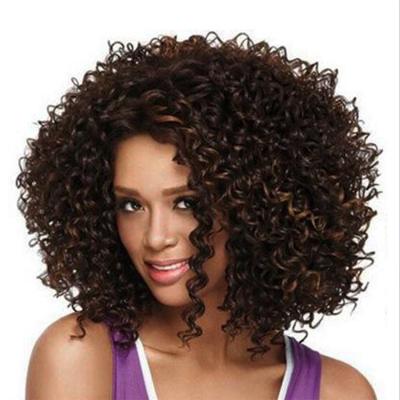 China Hot Selling Fashion Afro Fluffy African Short Heat Resistant Kinky Curly Highlight Kinky Curly Wig For Black Women for sale