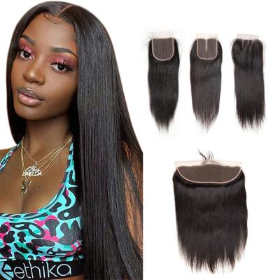 China Cheap Price High Quality Straight And Frontal Brazilian Virgin Hair Bundles Closure Set for sale