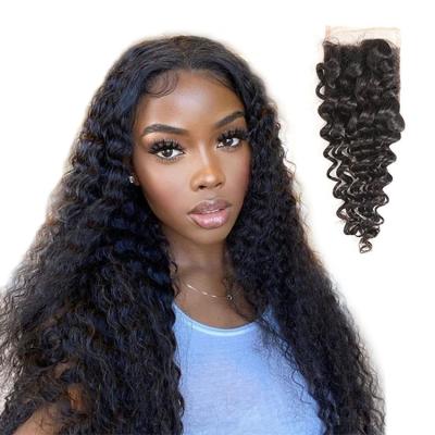 China Best Quality Brazilian HD Quality Brazilian Human Hair New Deep Wave Products Deep Wave Transparent Swiss Lace Closure Wig for sale