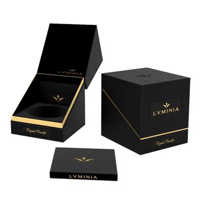 China Reused Materials Logo Rigid Paper Packaging Luxury custom made Matte Black Candle Gift Box for candles for sale