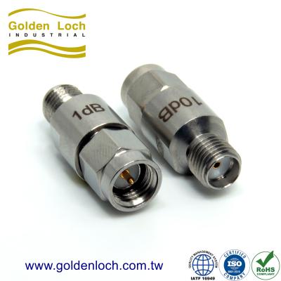 China 2 Watt Brass SMA Male to Female Fixed Attenuator for sale