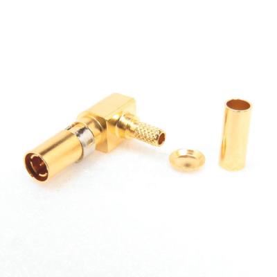 China DIN 1.0/2.3 Right Angle Connector Crimp Male Plug For RG316 300-1112C1-02-50 for sale