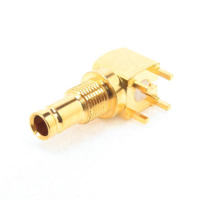 China DIN 1.0/2.3 Ohm Brass Connector PCB 75 Right Angle Jack Mount for sale