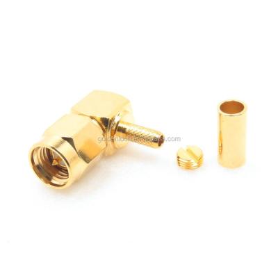 China Right Angle SMA Male Connector Crimp For RG174 RG316 LMR100 1436-1112A7-02-50 for sale