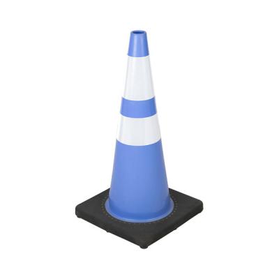 China Being flexible black base of 28 inch PVC fluorescent orange blue traffic cones. for sale