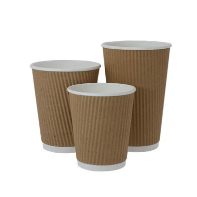 China Disposable 8oz 12oz 16oz Customized Double Design Paper Cups Wall Ripple Disposable Printed Paper Coffee Cups for sale