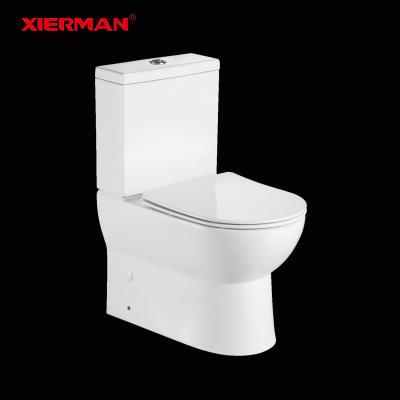 China 2021 High Quality Ceramic Double-flush Down Wash Sanitary WC Two Piece Rimless Toilet for sale