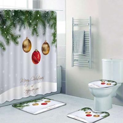 China Sustainable Wholesale In Stock 3D Printed Eco-Friendly Polyester Santa Claus And Snowman Shower Curtains Water Proof Printed for sale