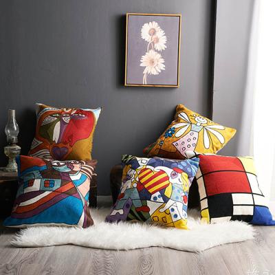 China Amazon Hot Selling Folded In Stock Embroidery Cotton Luxury Pillows Cover Picasso Cushion Cover for sale