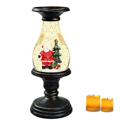 China Battery Operated Plastic Lantern Santa Claus And Tree Candle Holder Unique Figurines Home Decor Christmas Home Decor Gift for sale