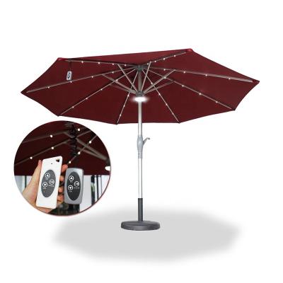 China Modern Custom Logo Center Pillar Patio Umbrella Remote Solar Automatic Open Out of Place Roma Umbrella Door for sale