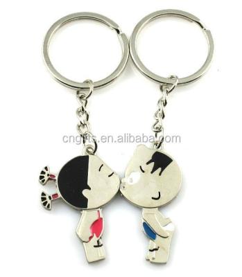 China Hot Sale Unique Zinc Alloy Metal Paired Key Chain Lovers Couples Keychains Keyrings For Baby Shower Favors Party Supplies for sale