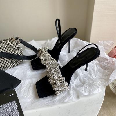 China Cushioning Original Black Diamond Slipper Stripper Stiletto Sexy Designer Shoes Women Heels Luxury Fashionable Ladies Heeled Sandals for sale