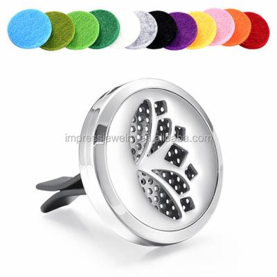 China Cheap Aromatherapy 316 Stainless Steel Holder Car Aroma Pendant Pads 30mm Lotus Magnet Essential Oil Car Diffuser Free Pendants Jewelry for sale