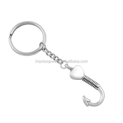 China IJK2025 316L Stainless Steel Fish Hook Key Ring Ash Keepsake Cremation Key Chain for sale