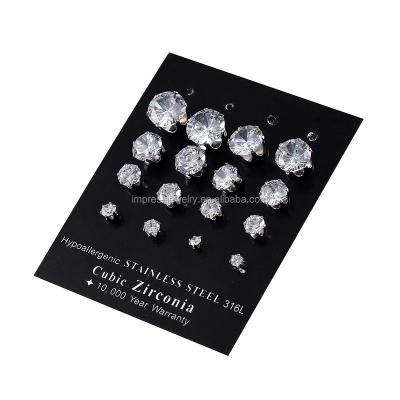 China Big Color Classic Sliver Design Round CZ Zirconia Wedding Stud Earrings For Women for sale