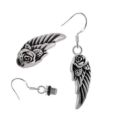 China Other Women Accessories Cremation Urn Earrings Stainless Steel For Ashes Keepsake Memorial Angle Wings Earrings for sale