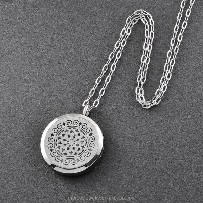 China Fashionable 316L Stainless Steel Vintage Flower Round Aromatherapy Perfume Essential Oil Diffuser Necklace Pendant-Diffusor Accessory+12 Pads for sale