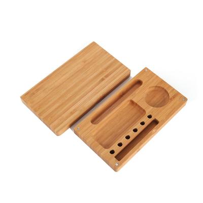 China Smoking Tools Wholesale Logo Backflip Bamboo Magnetic Cigarette Custom Wholesale Rolling Tray Rolling Bamboo Tray Herb Tobacco Grinder Stash Box for sale