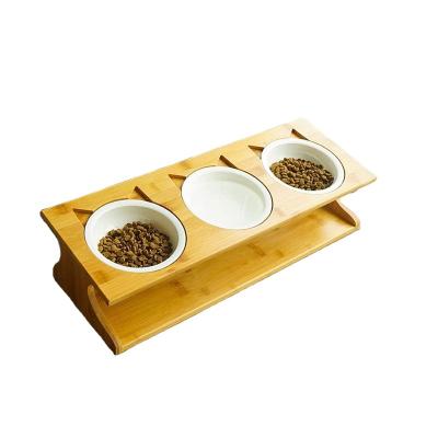 China Custom Elevated Feeder Raised Dog Cat Food Bowl Tilted Platform Custom Elevated Feeder With Ceramic Bowls For Cats And Puppy for sale