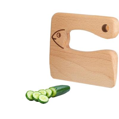 China Wholesale Cute Eco-Friendly/Safe Fish Crocodile Shape Handmade Wooden Montessori Kids Knife For Toddler Safe Cutting Fruit Vegetables for sale