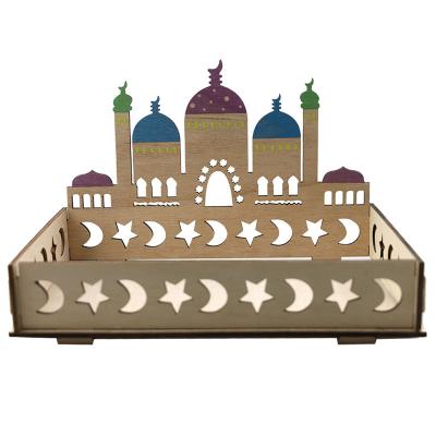 China Wholesale Eco-Friendly Eid Mubarak Muslim Home Decorative Ramadan Food Serving Tray Tableware Display Wooden Dessert Tray For Home for sale