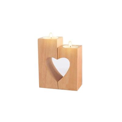 China Home Decor Home Decor Set of 2 Heart Shape Candle Combo Stands Wooden Candle Holders for Table Decoration for sale