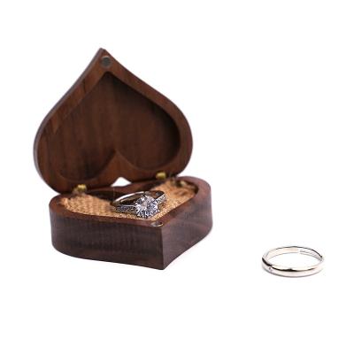 China Custom Luxury Wooden Heart Ring Box Jewelry Storage Box Wedding Engagement Black Walnut Jewelry Packaging Display For Wedding for sale