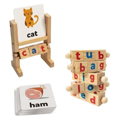 China Teaching Rotating Alphabet Game Learning Toy Wooden Letter Blocks Manipulative Rotating Alphabet Letter Puzzle for Beginner Readers for sale