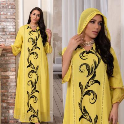 China Caftan Dubai Turkey Arab Women's Long Dress Amazon Embroidered Fabric U.Chic Middle East Polyester Border Women's Clothing for sale