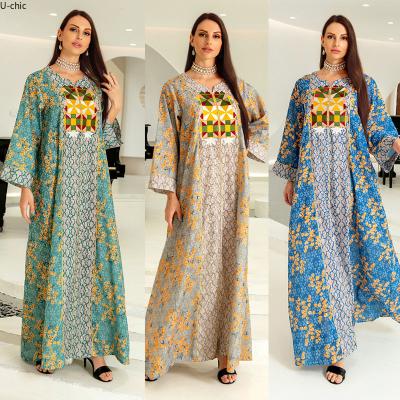 China 2022 Muslim Abaya Middle East Four Seasons Women's Embroidery Jacquard Cotton Long Dress U-chic Dress Commuter Abaya for sale