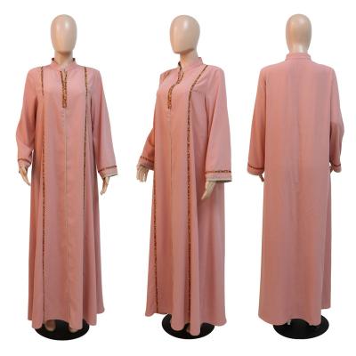 China 2022 Indian Abaya Dress Dubai Turkey Embroidery Polyester Traditional Muslim Islamic Clothing Kaftan Ethnic Vetements for sale