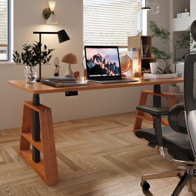 China Height Adjustable (Height) Adjustable Standing Desk With Wooden Frame Legs Rest To Stand Electric Desk for sale