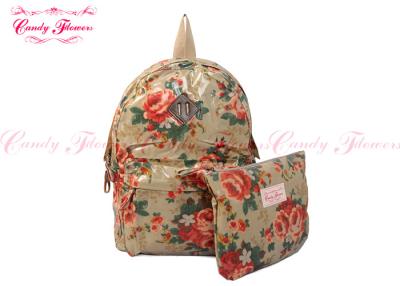 China Ladies Flower Print Backpack , Fashionable PVC Waterproof Floral School Bag for sale