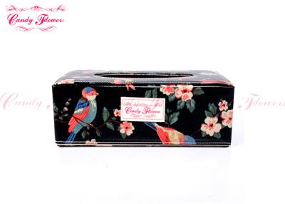 China Floral print tissue box holders Canvas Storage Boxes with birds / rose pattern for sale