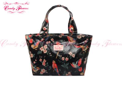 China Modern Black Floral Printed Reusable Shopping Bags For Women / Girls for sale