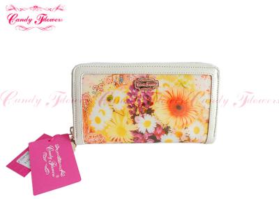 China Yellow PVC Purse Floral Canvas Bag Daisy / Sun Flower Womens Card wallet for sale