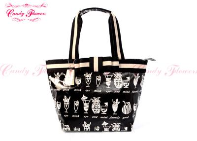 China Black White Canvas Womens Tote Bags / Ladies Handbags with pockets for sale