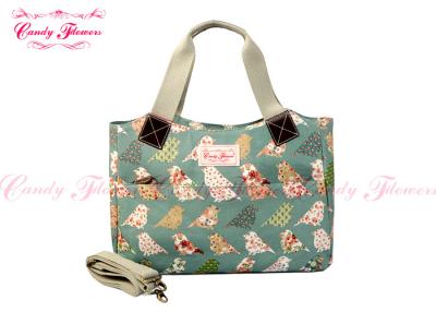 China Eco Friendly Green Birds Flower Print Handbags With 1 Zip Pocket for sale