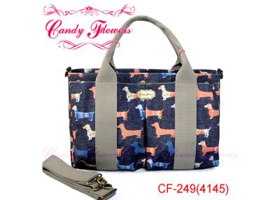 China Cute Colorful PVC Canvas Womens Floral Print Handbags Dogs Pattern for sale