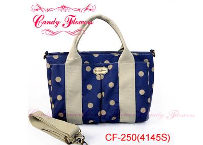 China Navy And White Polka Dot  Eco Friendly Handbags Custom Made Girls Fashion for sale