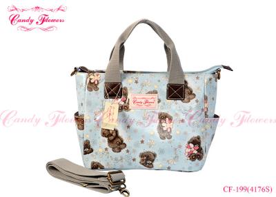 China Light Blue Lovely Girls Large Floral Print Handbags Bear Pattern for sale