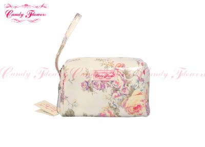 China White Floral Personalized Makeup Bags , Mini Travel Cosmetic Bags for sale