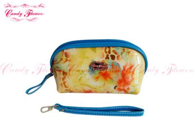 China Yellow PVC Cosmetic Floral Canvas Bag , Personalized Small Makeup Bags for sale