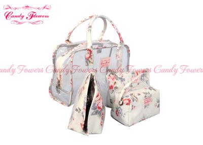 China Transparent Small Pockets Bag Canvas Handbag Four Piece Elegant Flowers Pattern for sale